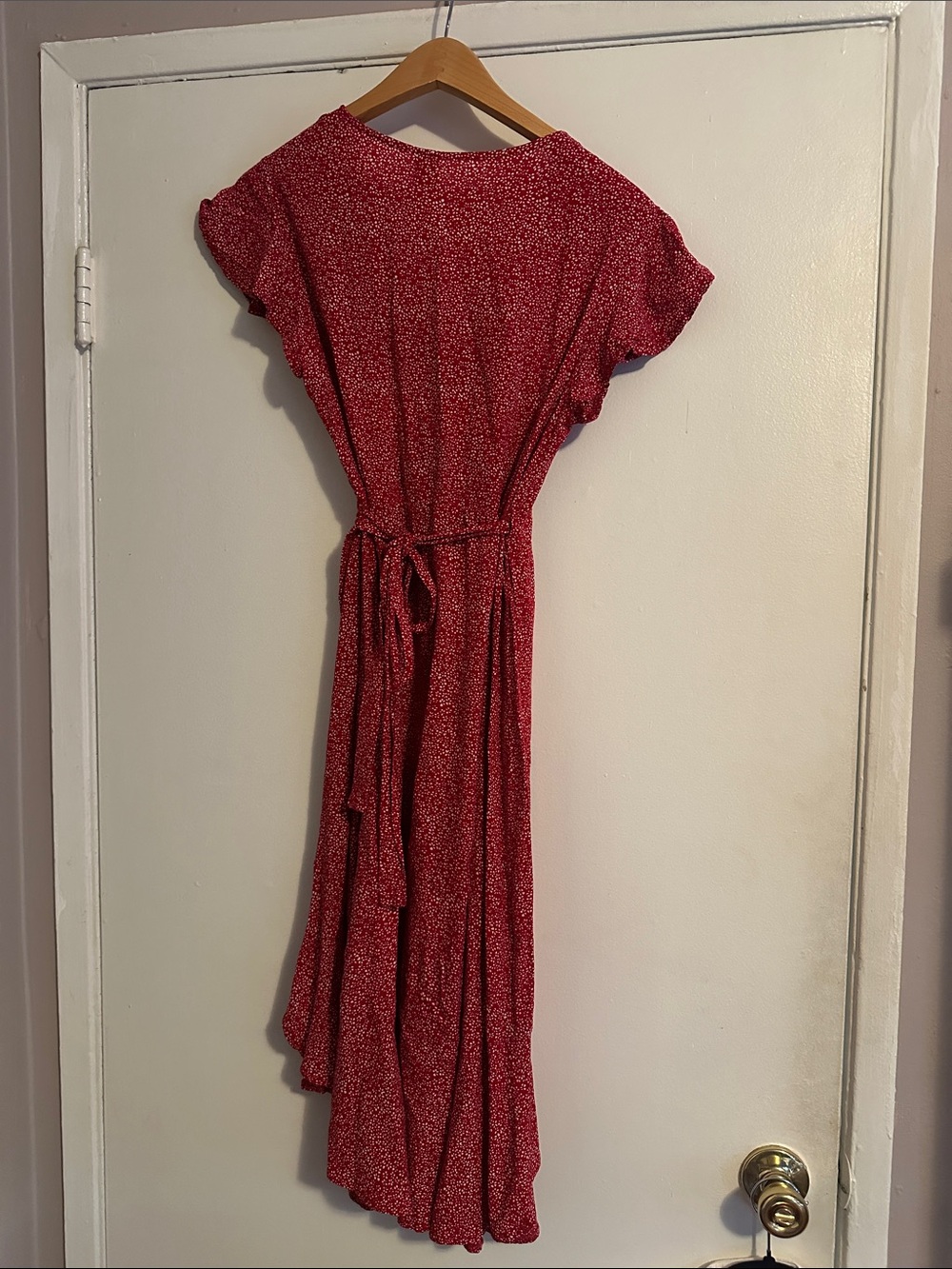 Crimson Floral High-Low Wrap Dress - Picture 6 of 8